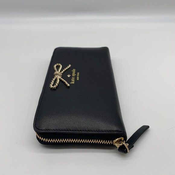 Kate Spade Black Leather Braided Ribbon Long Zip Around Wallet - Picture 3 of 11